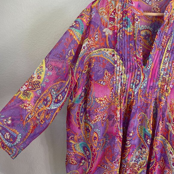 Lauren Ralph Lauren Womens Plus 1X Tunic Top Blouse Purple Paisley Silk Metallic - Picture 9 of 11